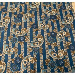 Vintage Wamsutta Cotton Fabric 18x22" Blue Gold Paisley Floral Pattern